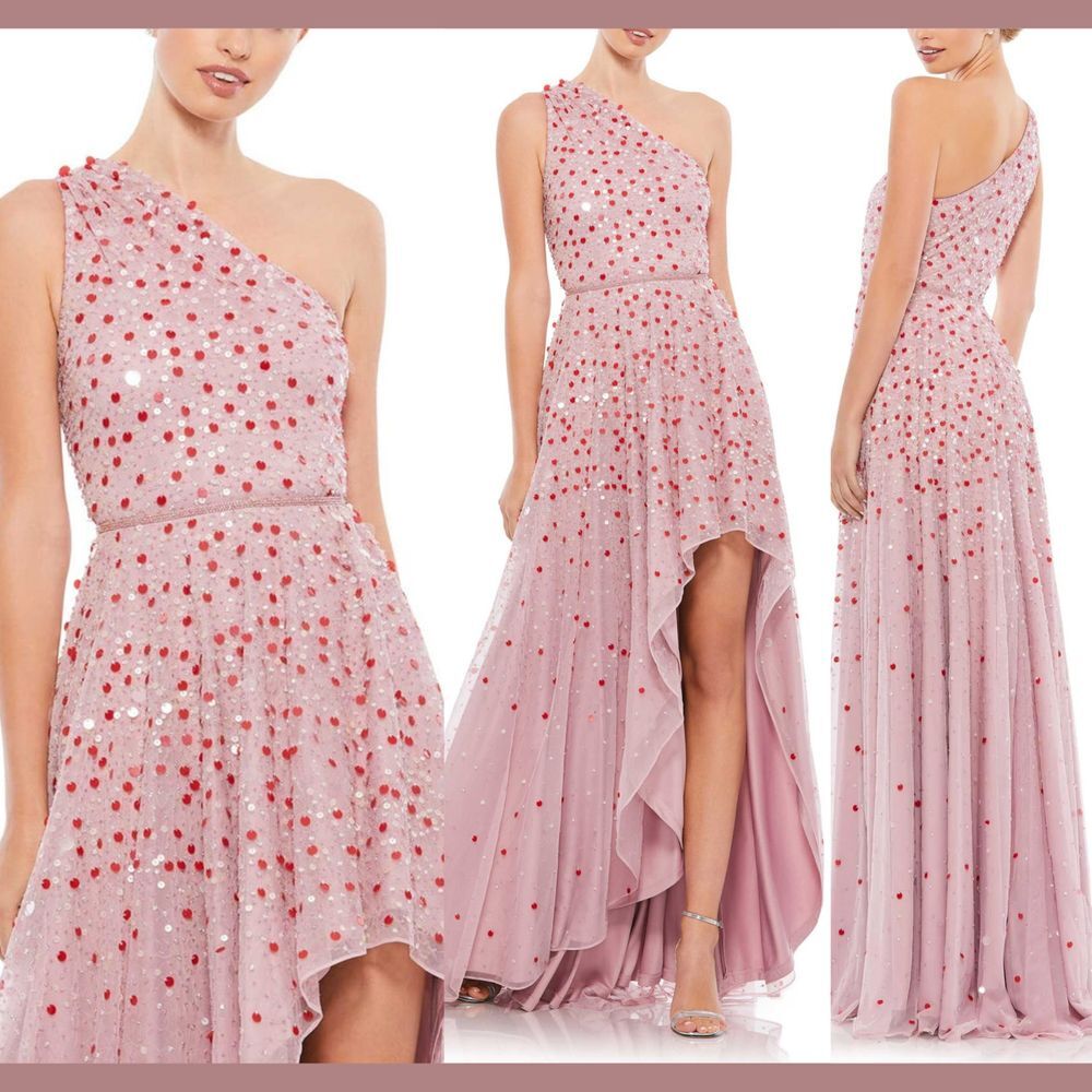 NWT‎ Mac Duggal [ 0 ] 10825 Embellished One Shoulder Hi Low Gown in Pink